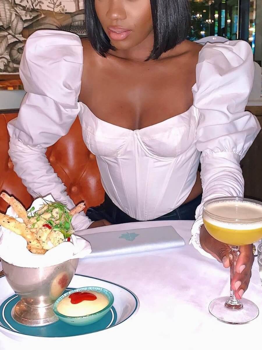 

Lovely Stylish Square Collar Fold Design White Blouse