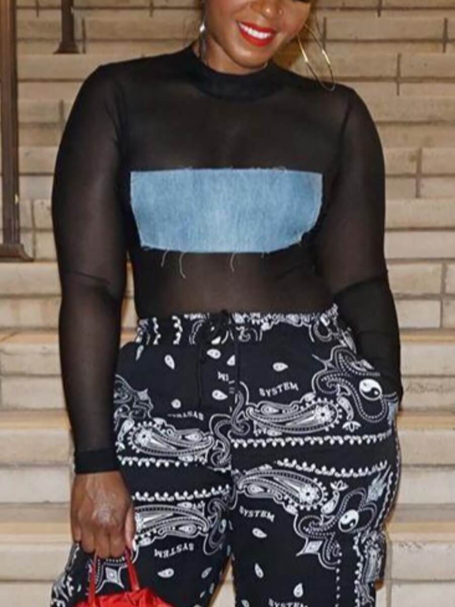 

Lovely Street O Neck Patchwork Black T-shirt