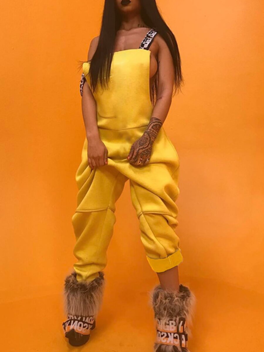 

Lovely Trendy Backless Loose Yellow One-piece Jumpsuit