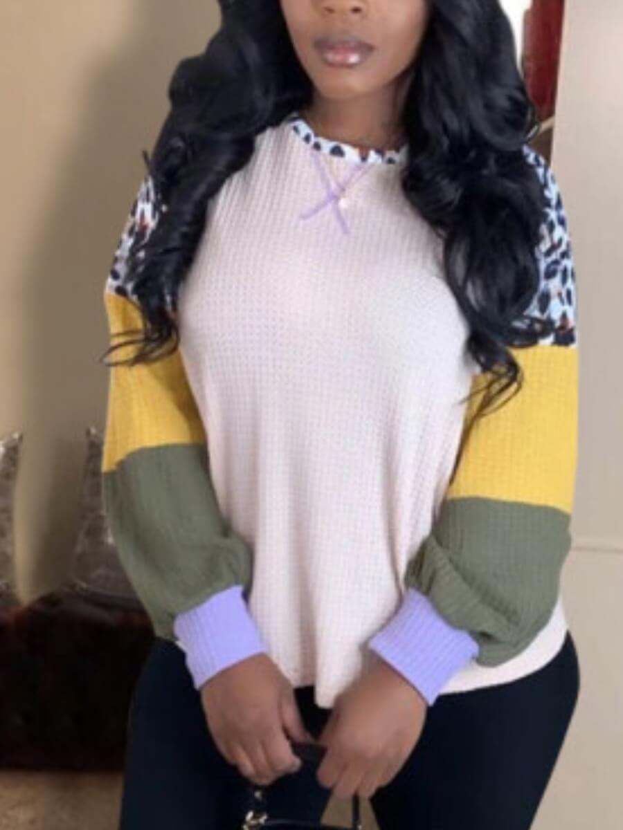 

Lovely Casual O Neck Print Patchwork White Hoodie
