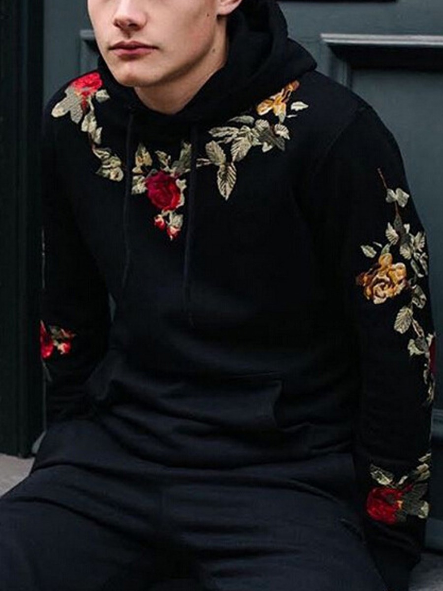 

lovely Casual Hooded Collar Embroidered Black Men Hoodie