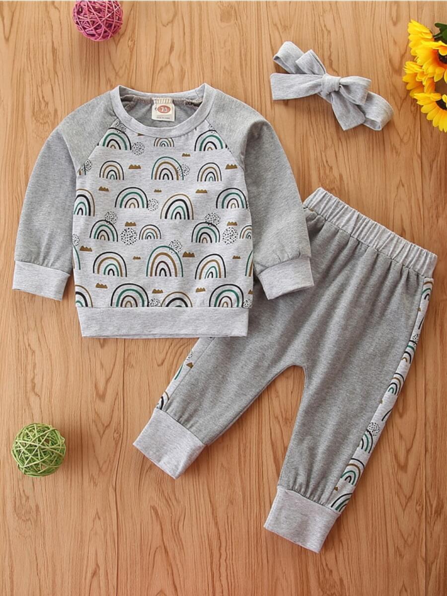 

Lovely Casual O Neck Print Patchwork Grey Boy Two-piece Pants Set