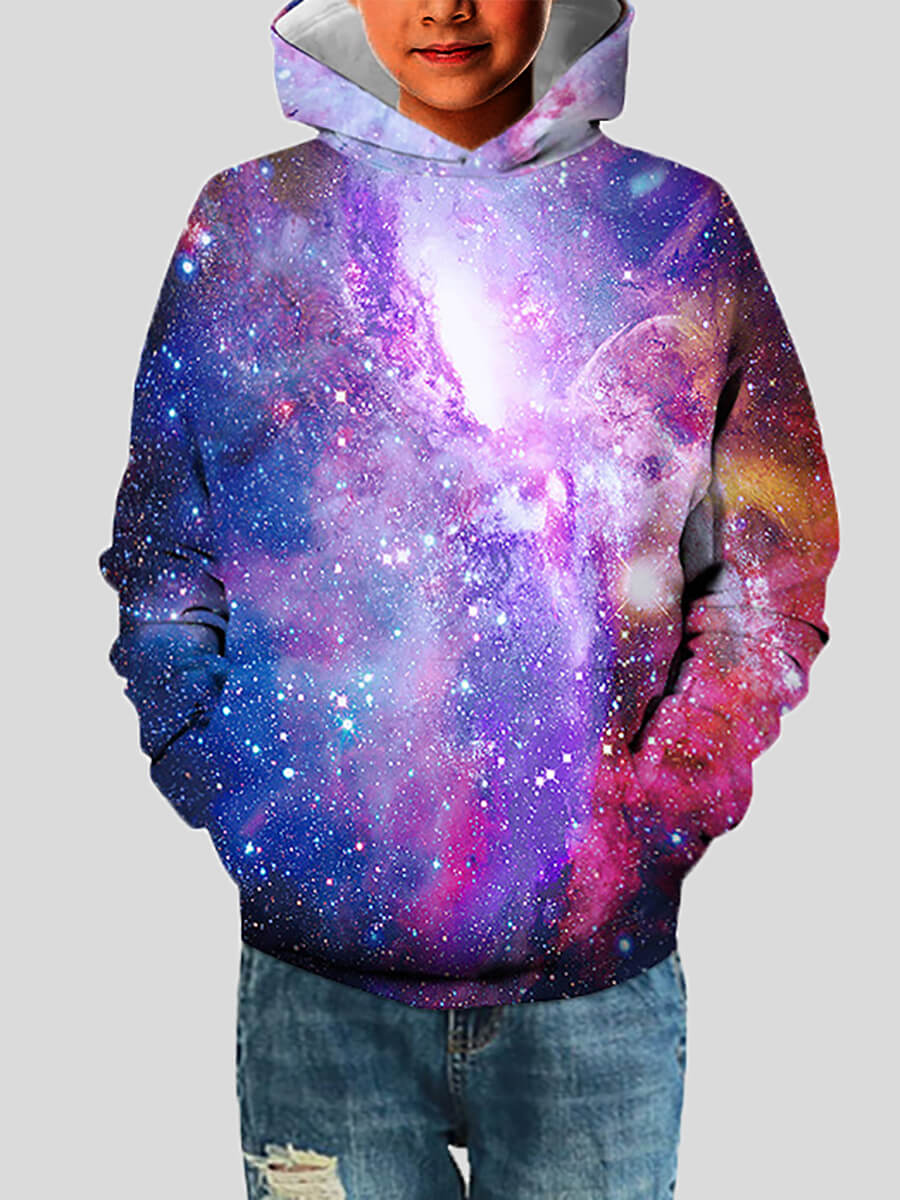 

Lovely Street Hooded Collar Starry Sky Print Purple Girl Hoodie