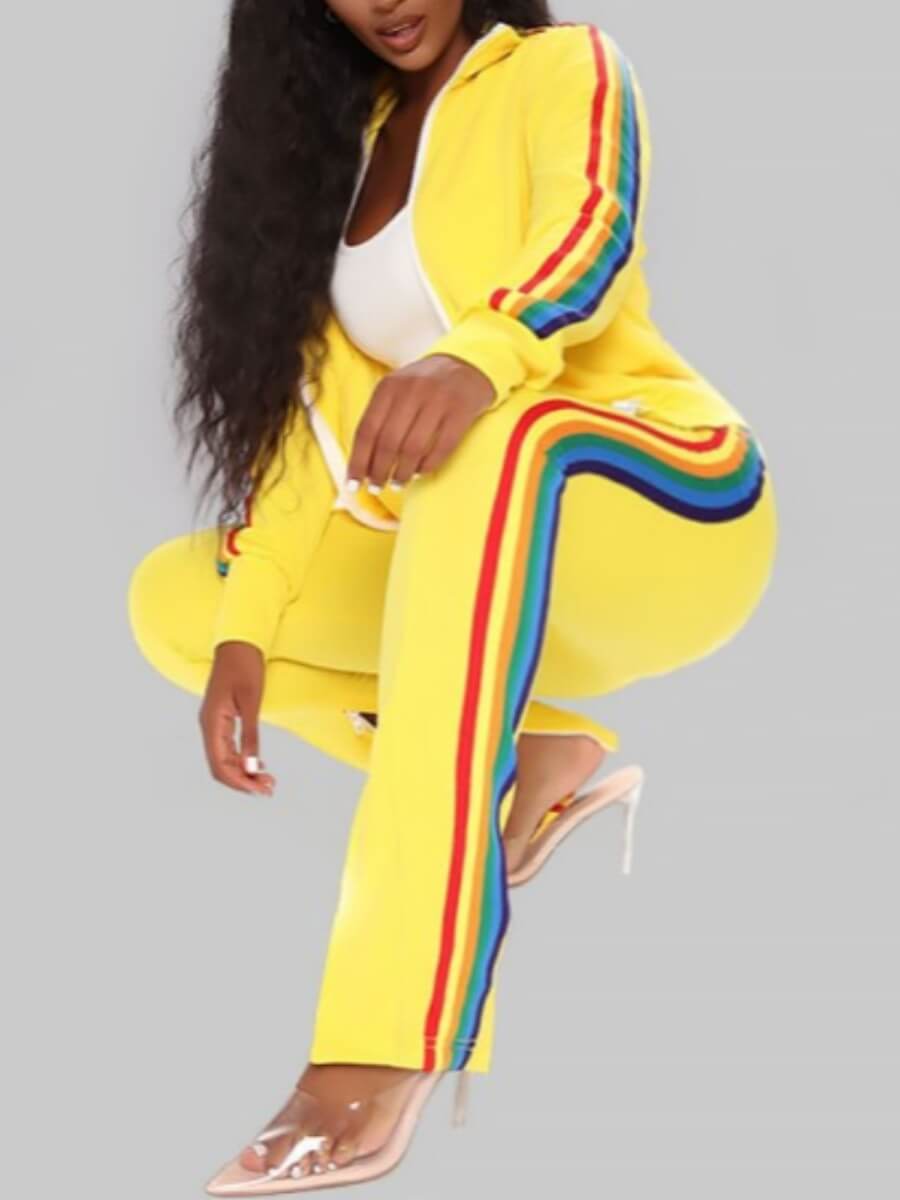 

Lovely Sportswear Turndown Collar Patchwork Yellow Plus Size Two-piece Pants Set