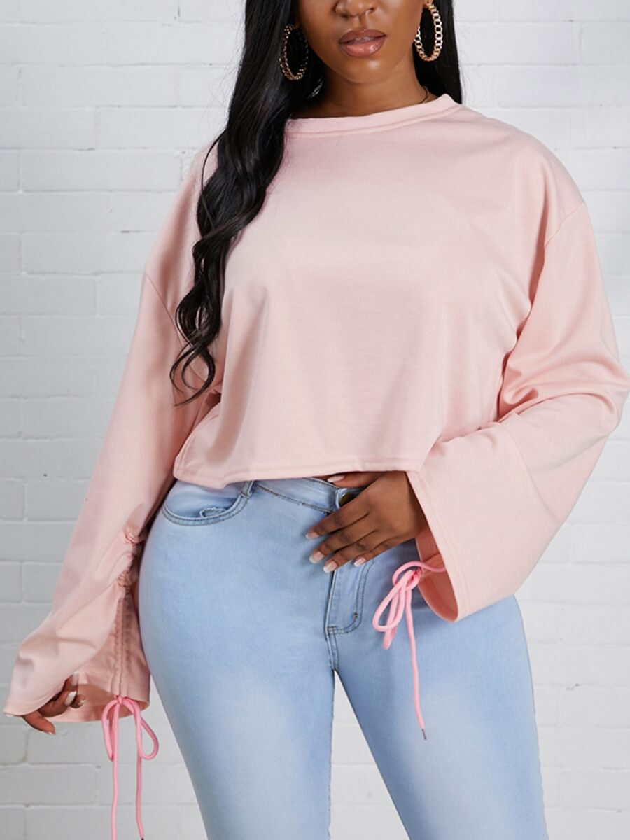 

Lovely Casual O Neck Drawstring Loose Pink Hoodie