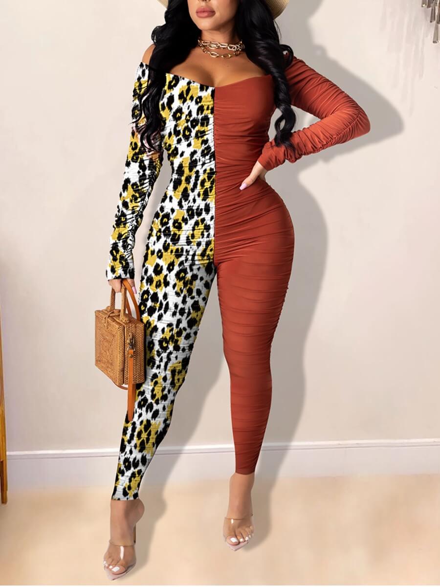 

Lovely Stylish Leopard Print Patchwork One-piece Jumpsuit