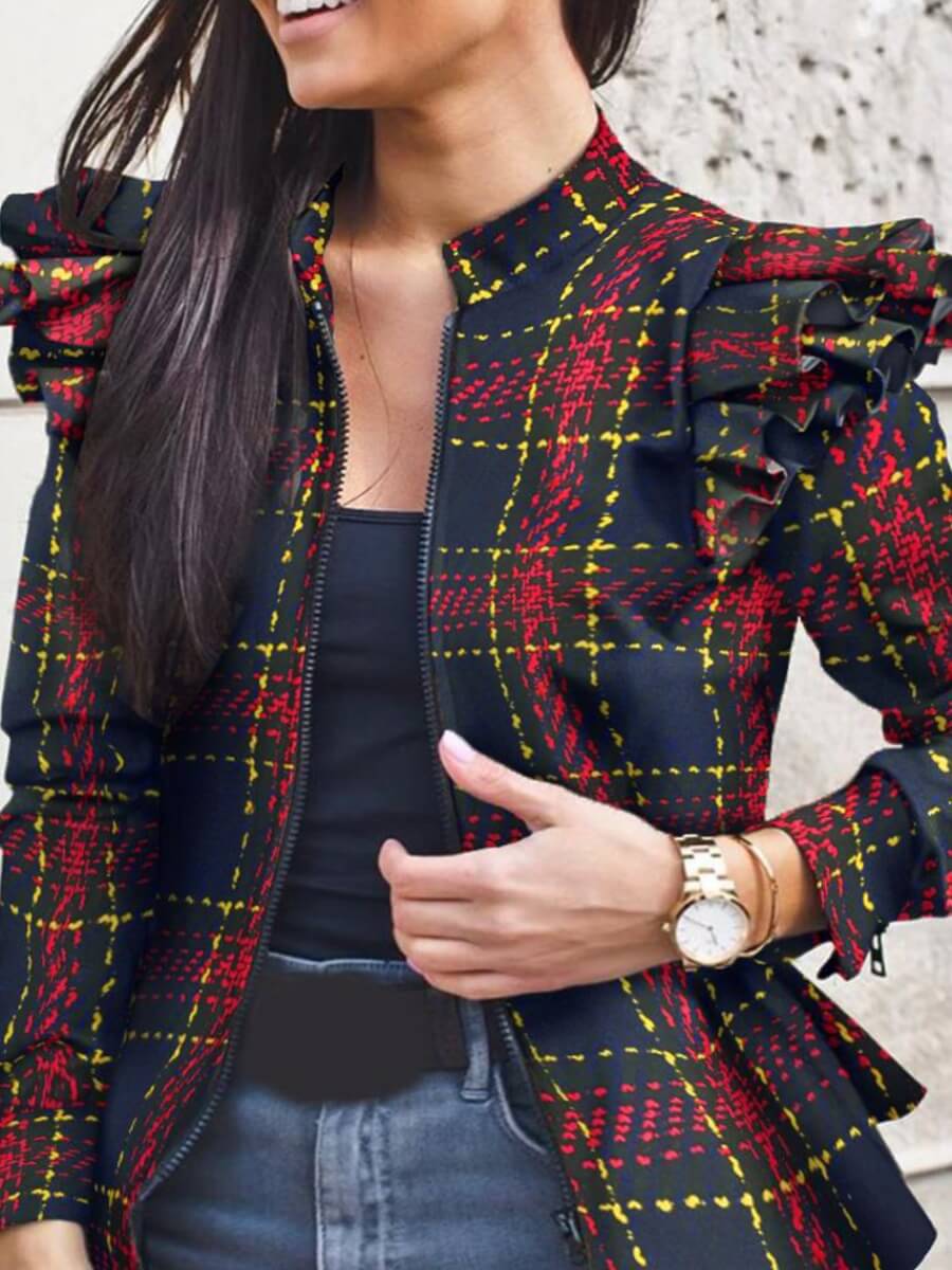 

Lovely Camo Print Zipper Design Red Plus Size Coat
