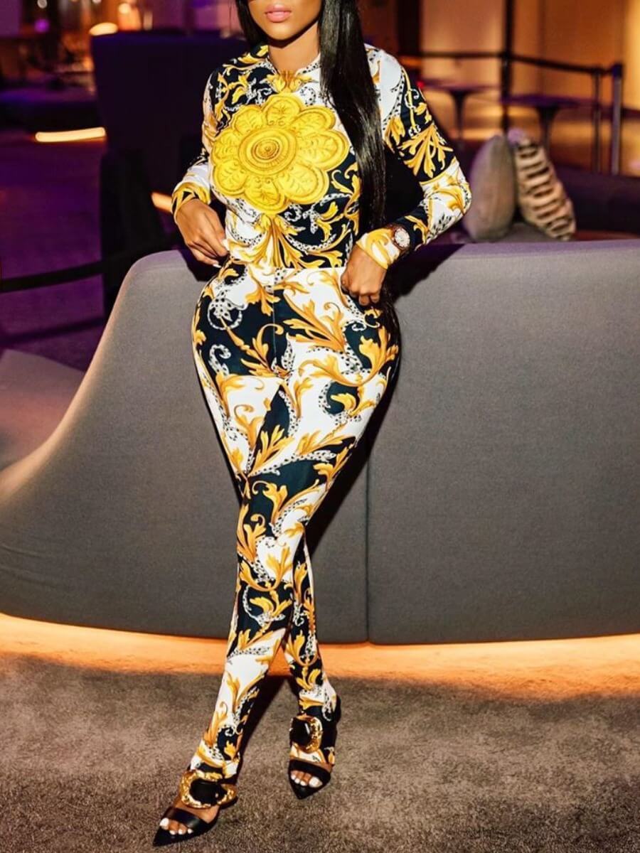 

Lovely Stylish Print Skinny Multicolor One-piece Jumpsuit, Multi