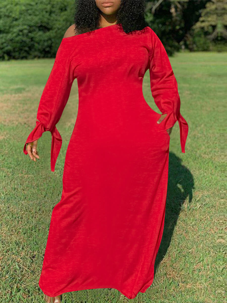 

LW BASICS Plus Size Casual Loose Red Maxi Dress