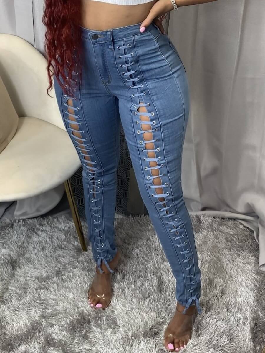 

Lovely Street Bandage Design Baby Blue Jeans