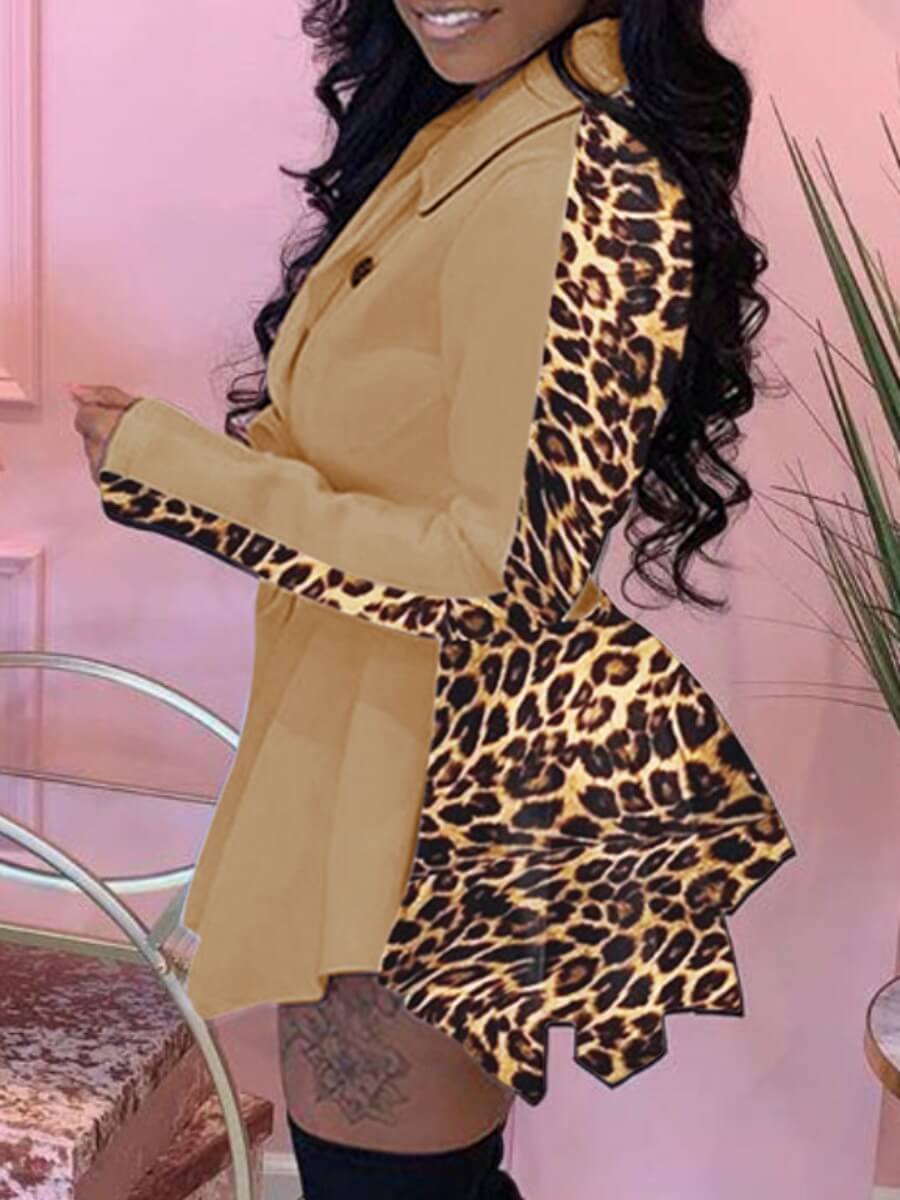 

Lovely Trendy Turndown Collar Leopard Print Patchwork White Plus Size Coat