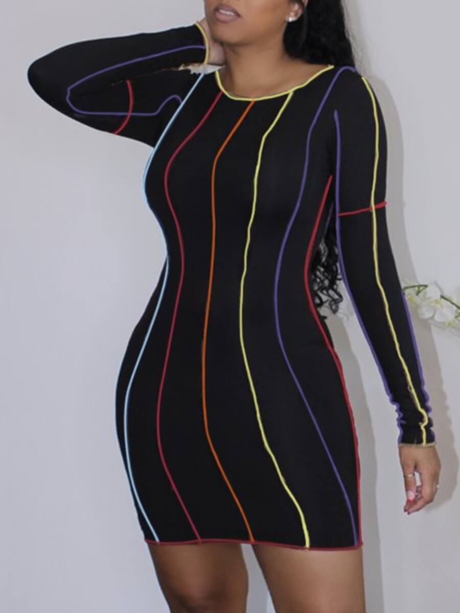 

Lovely Casual O Neck Patchwork Black Knee Length Dress