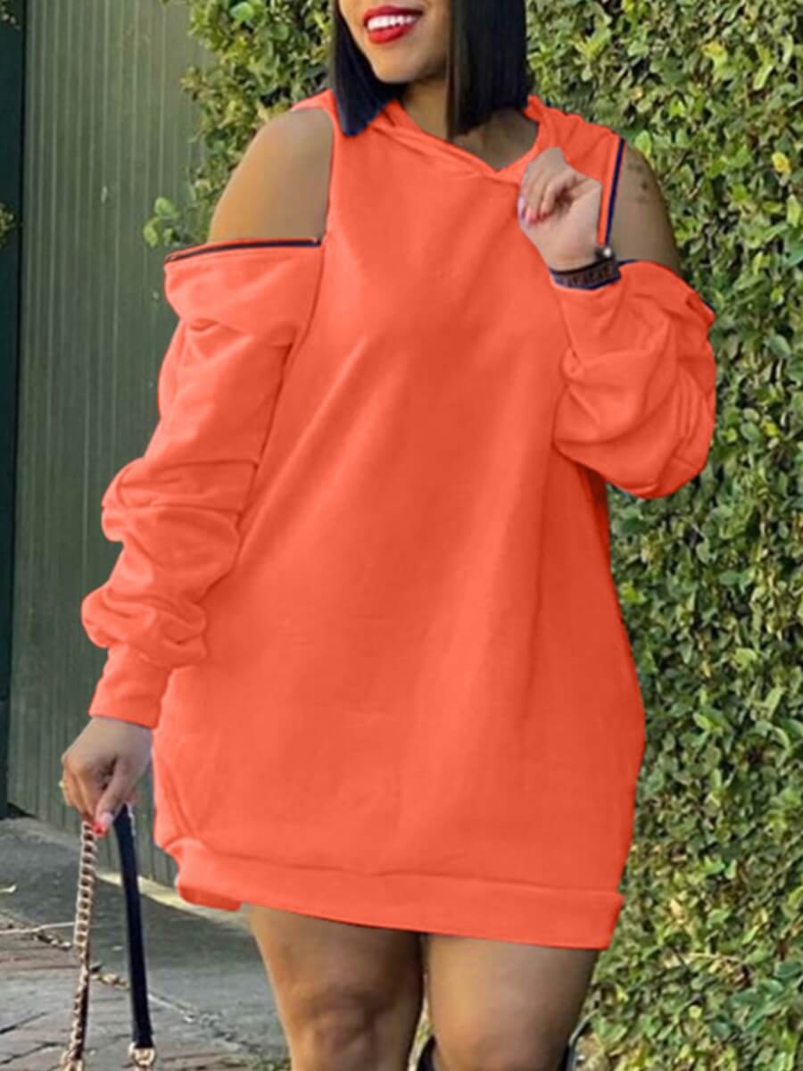 

Lovely Casual Hooded Collar Zipper Design Croci Mini Plus Size Dress