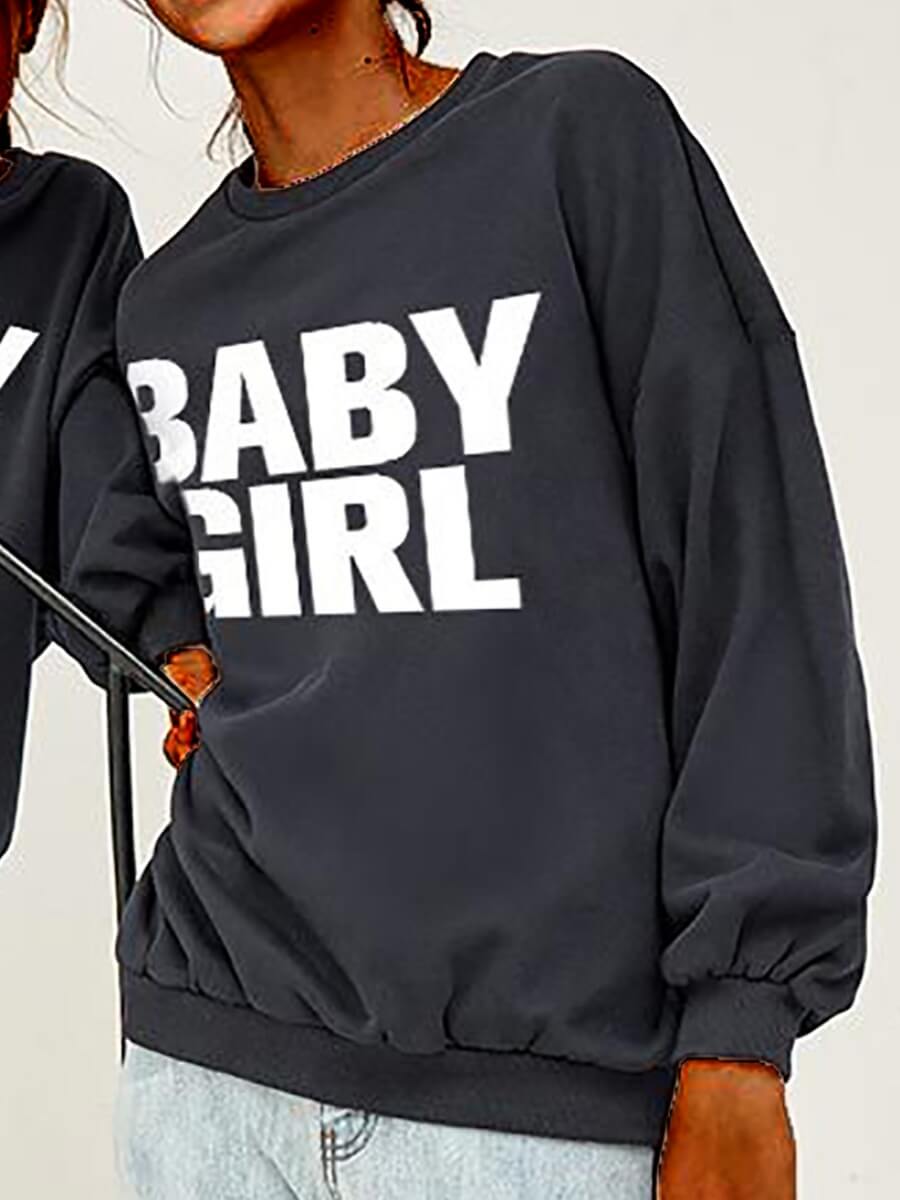 

Lovely Family O Neck Letter Print Black Mom Hoodie, Women