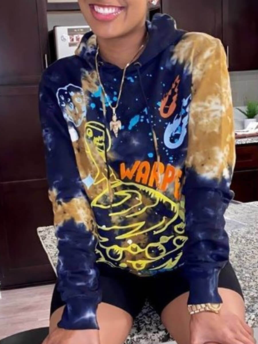 

LW Casual Hooded Collar Print Black Hoodie