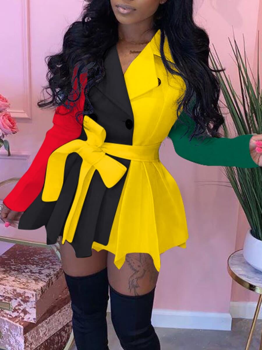 

LW Turndown Collar Fold Design Dress, Yellow