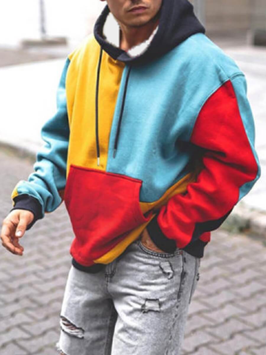 

Lovely Casual Hooded Collar Color-lump Patchwork Multicolor Men Hoodie, Multi