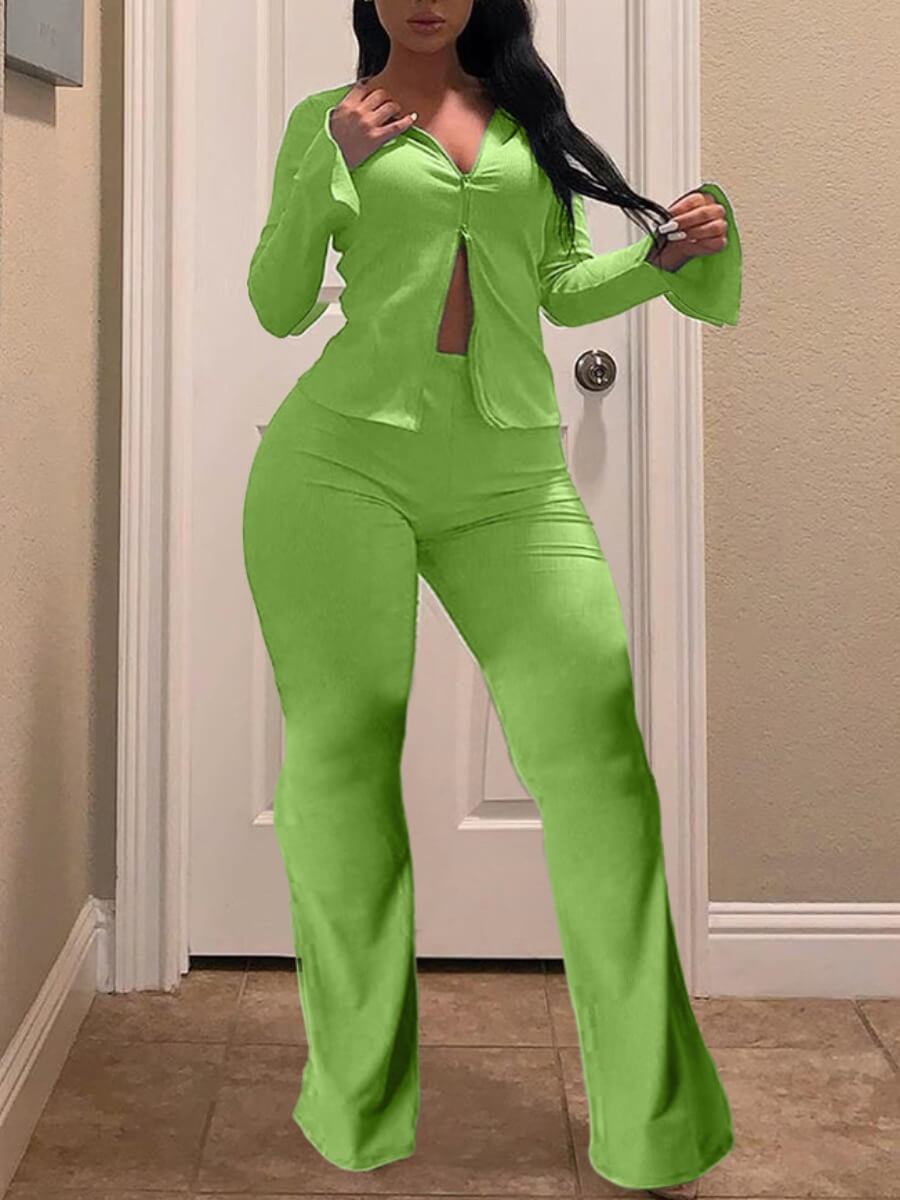 

Lovely Casual Zipper Design Green Plus Size Two-piece Pants Set