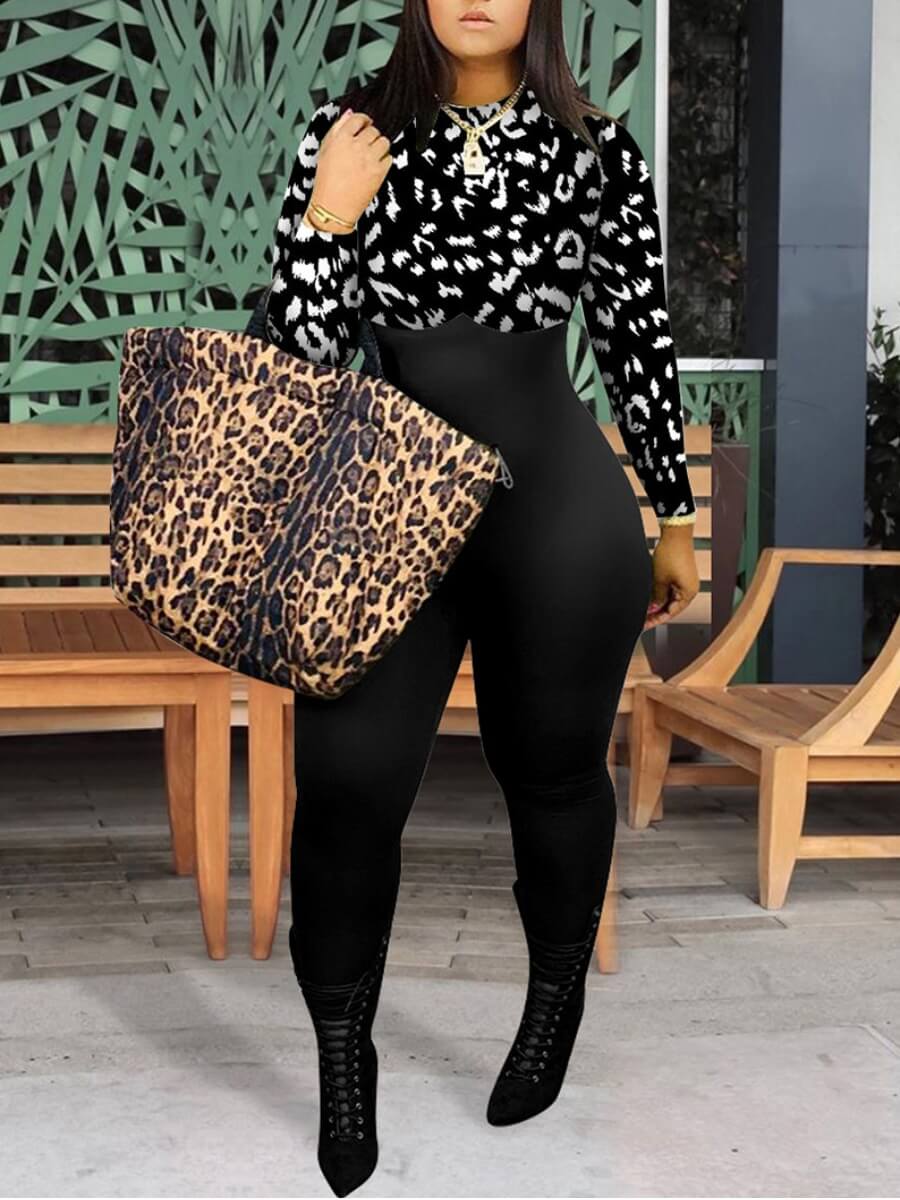 

LW Stylish O Neck Patchwork Black One-piece Jumpsuit