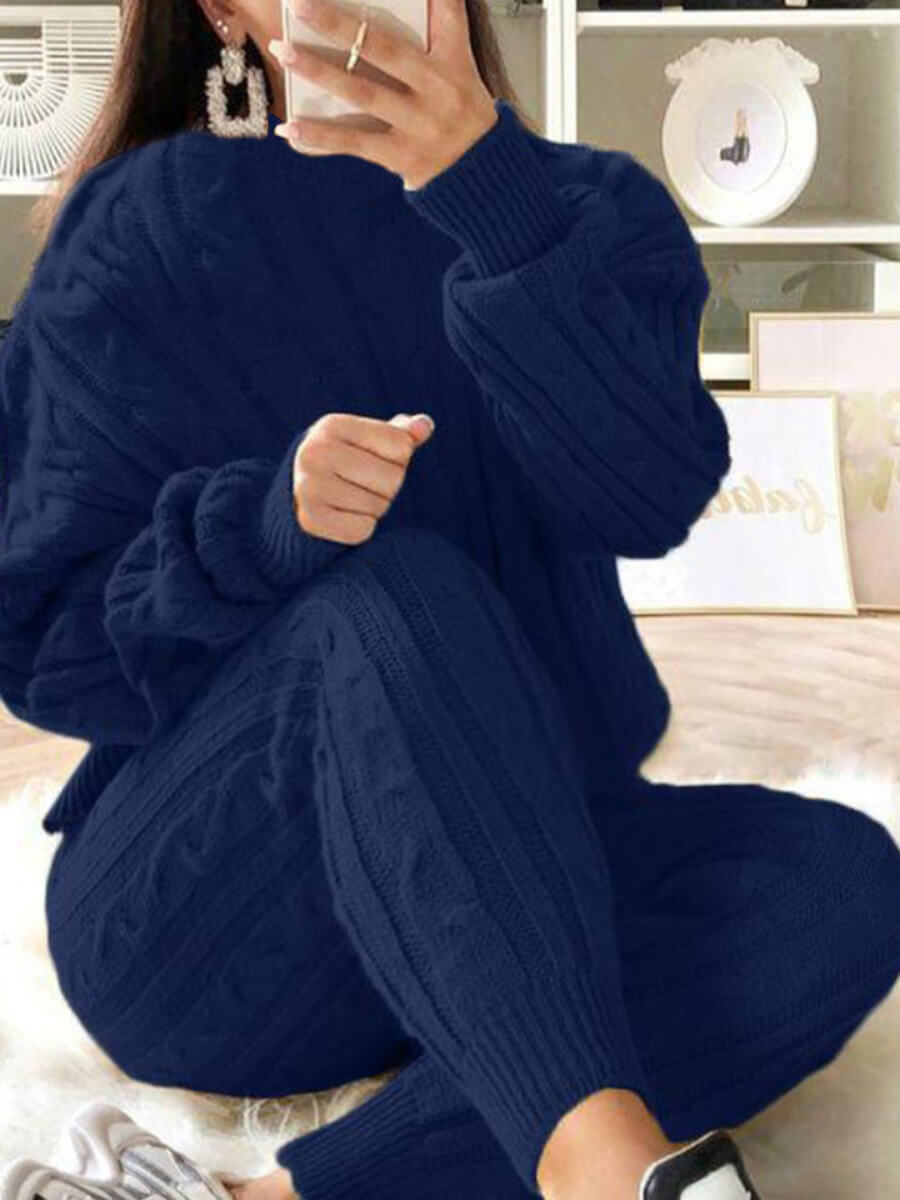 

Lovely Casual O Neck Striped Blue Plus Size Two-piece Pants Set