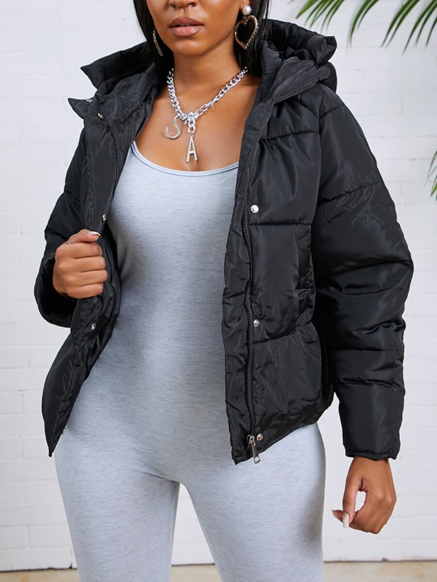 

Lovely Casual Hooded Collar Zipper Design Black Parka