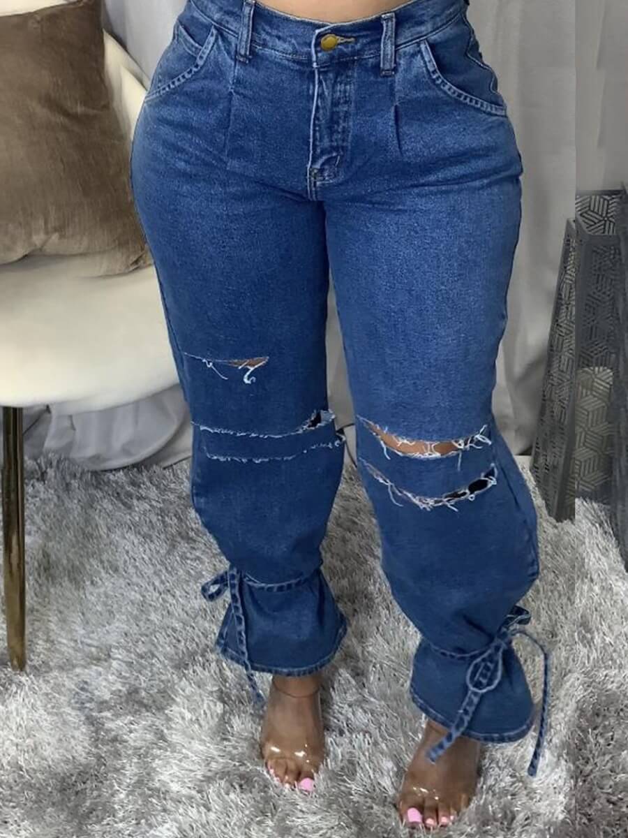 

Lovely Street Broken Holes Deep Blue Jeans