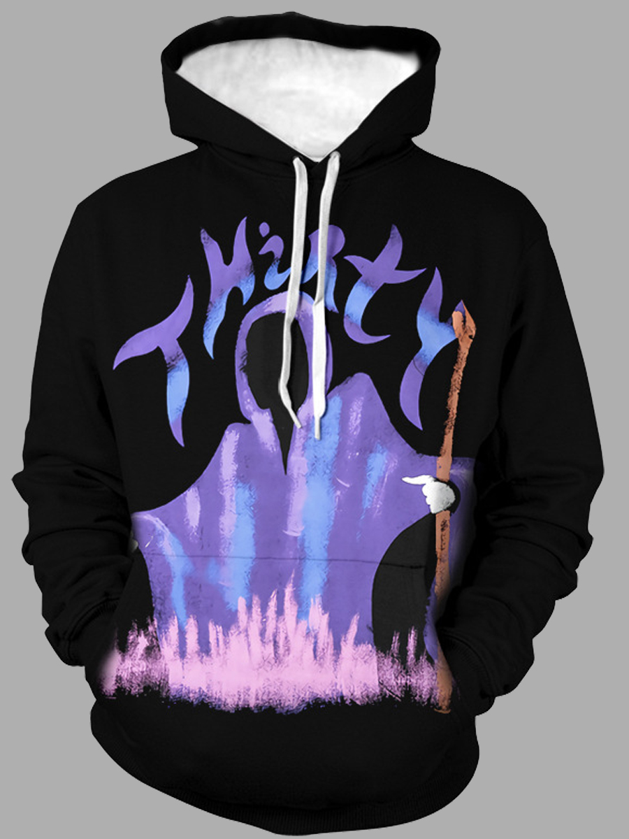 

lovely Stylish Hooded Collar Print Black Men Hoodie