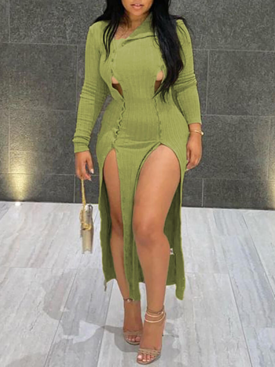 

Lovely Sexy Hollow-out Asymmetrical Light Green Ankle Length Dress