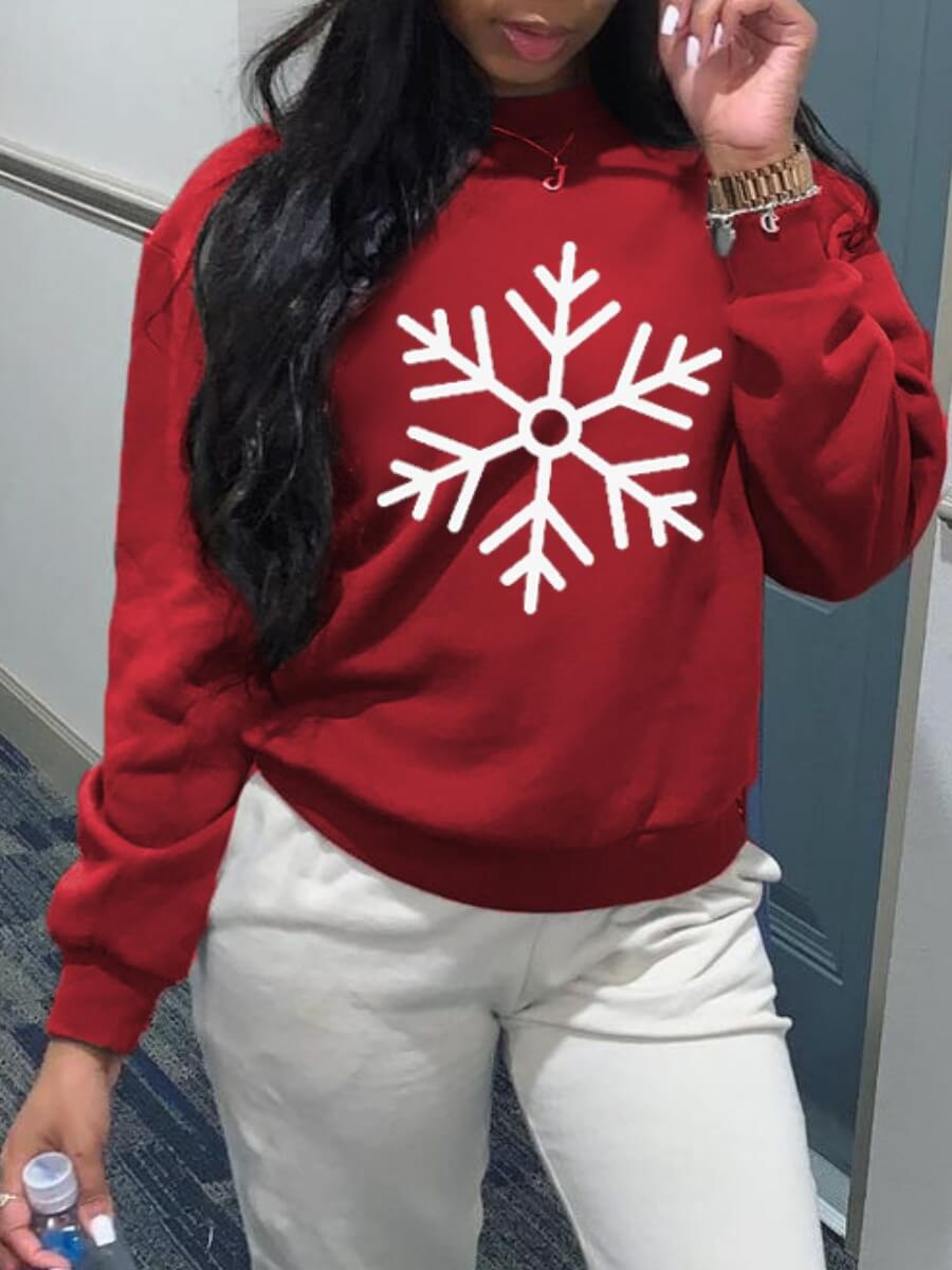 Lovely Casual O Neck Print Red Hoodie