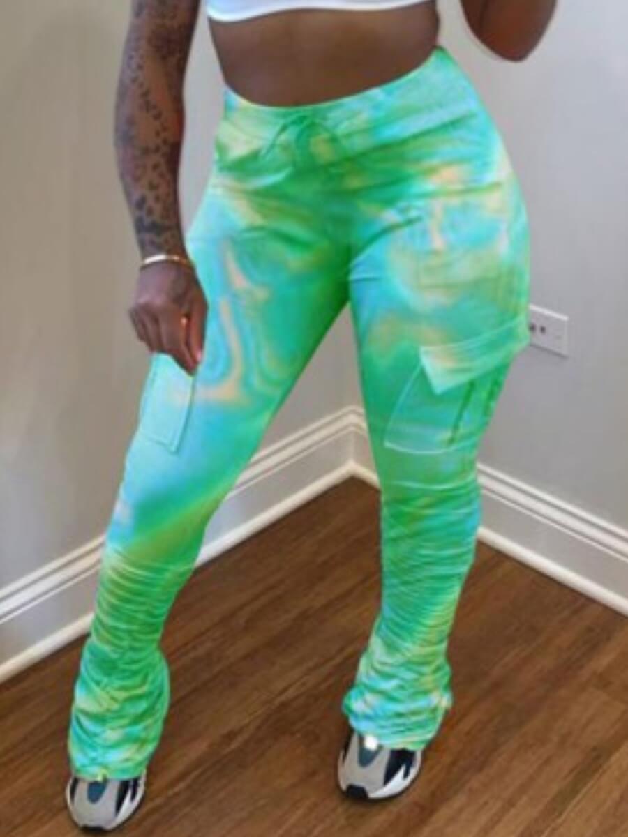 

Lovely Trendy Tie-dye Green Plus Size Pants