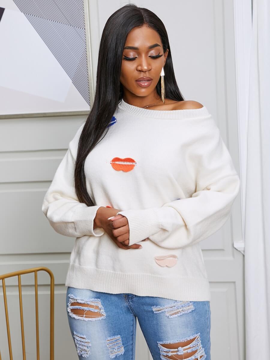 

Lovely Trendy Lip Loose White Sweater