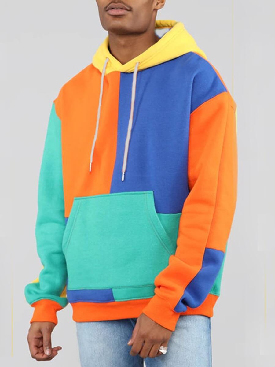 

Lovely Casual Hooded Collar Color-lump Patchwork Multicolor Men Hoodie, Multi