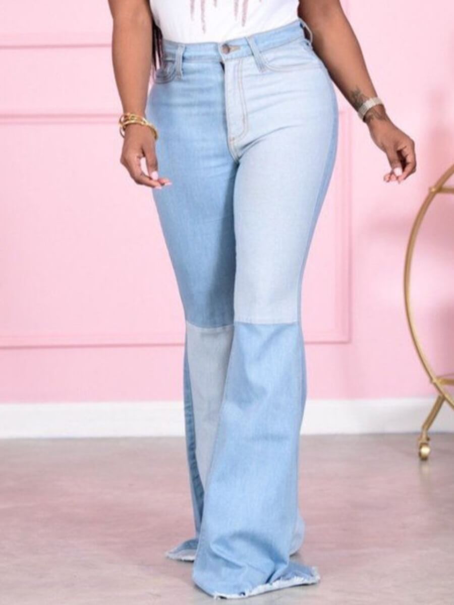 

Lovely Casual Patchwork Baby Blue Jeans