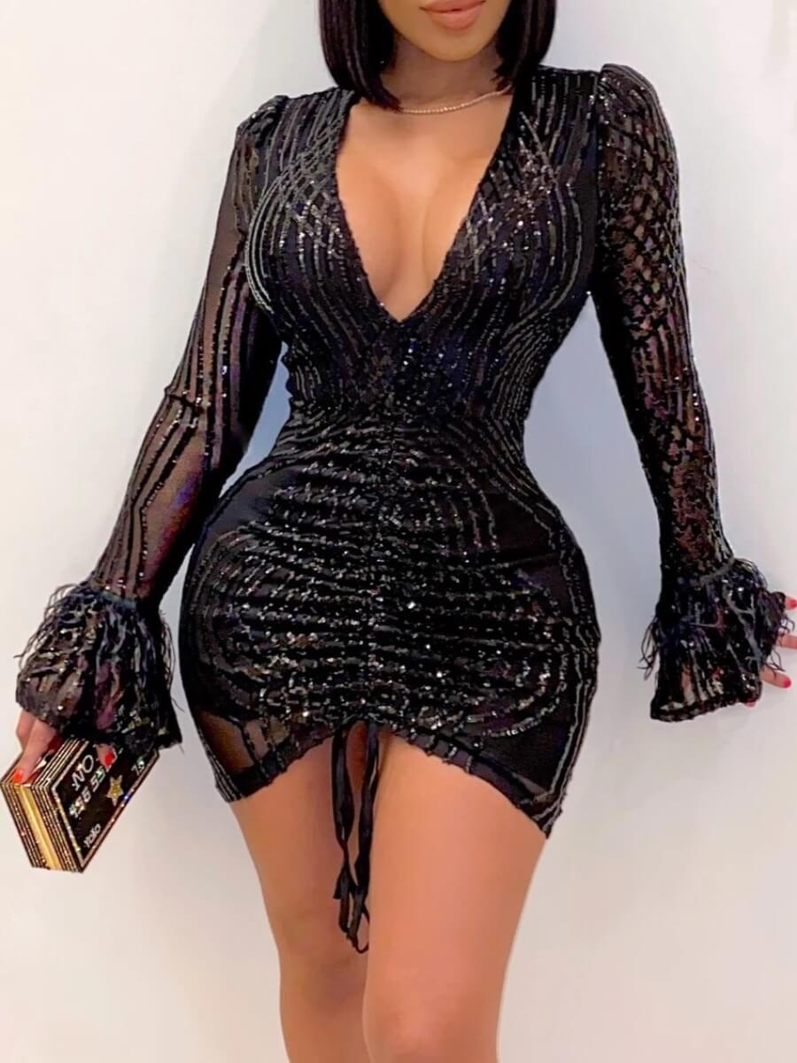 LW SXY V Neck Fold Design Prom Dress