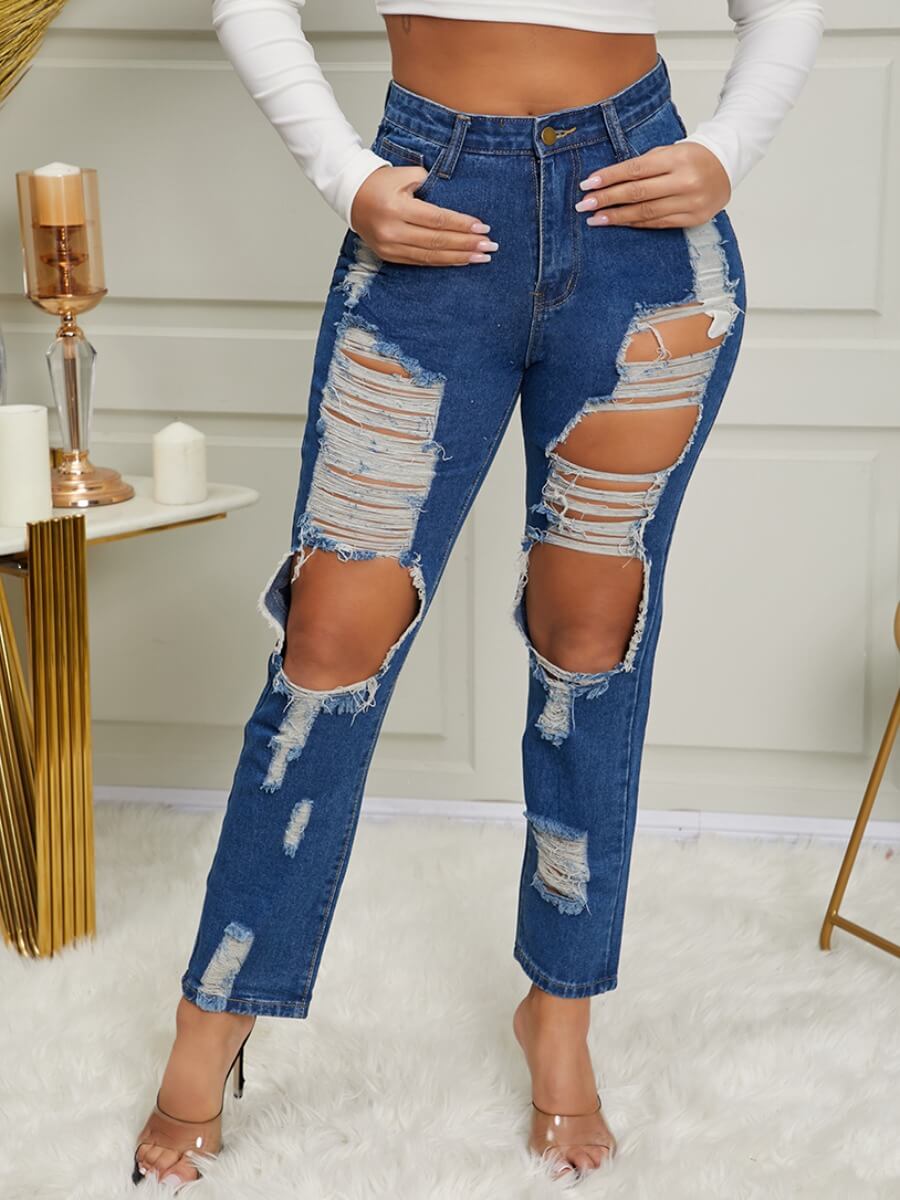 

Lovely Street Broken Holes Blue Jeans