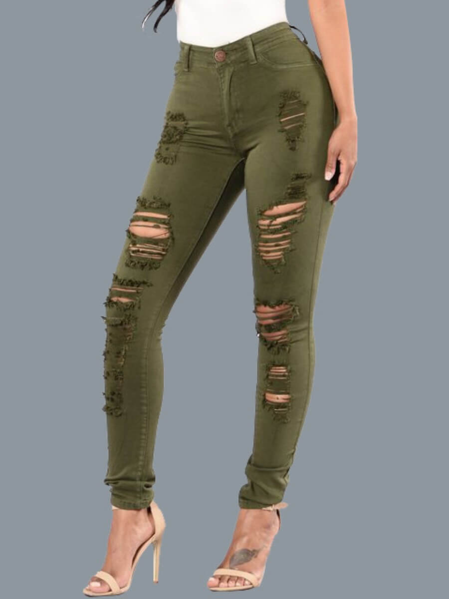 

Lovely Street Broken Holes Skinny Green Jeans