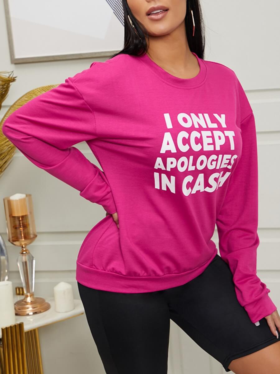 

Lovely Casual O Neck Letter Print Rose Red Hoodie
