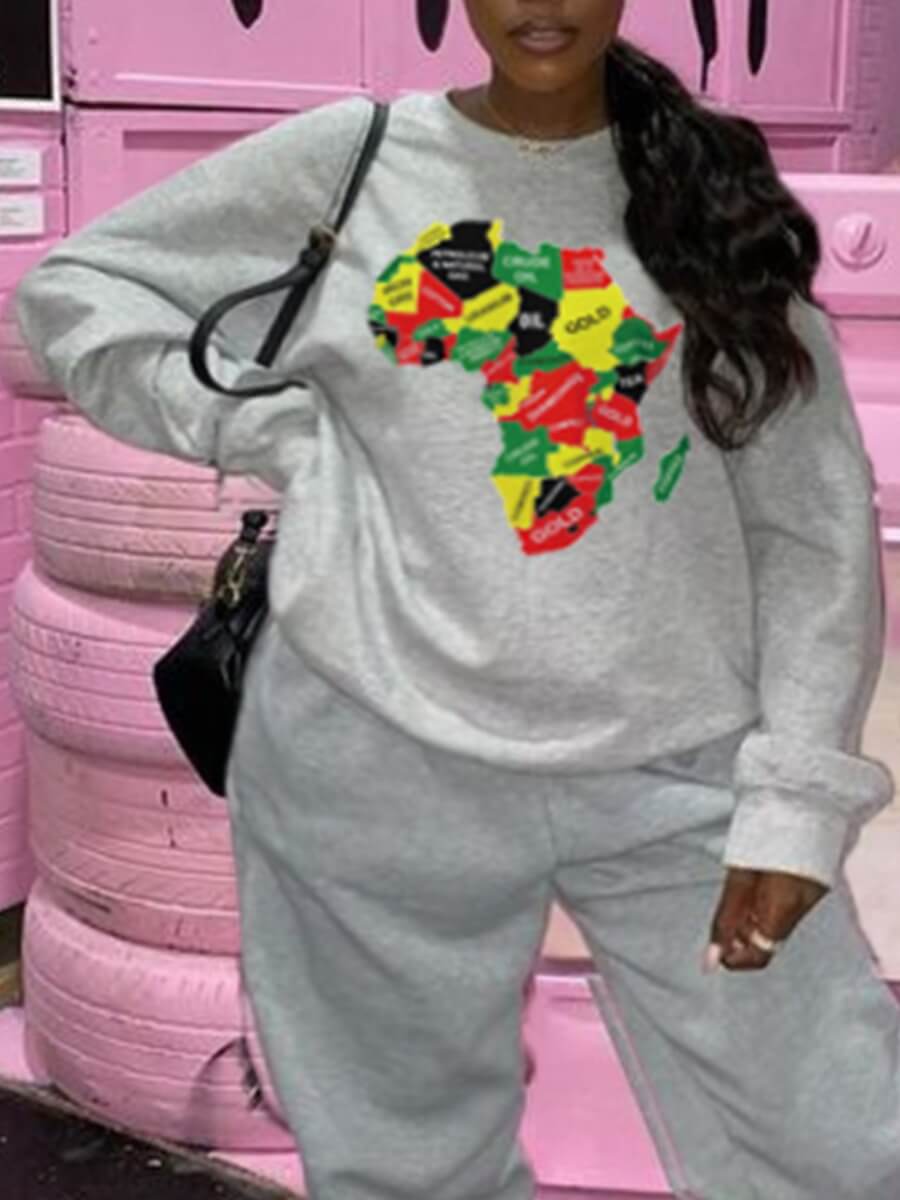 

Lovely Leisure O Neck Print Grey Plus Size Hoodie