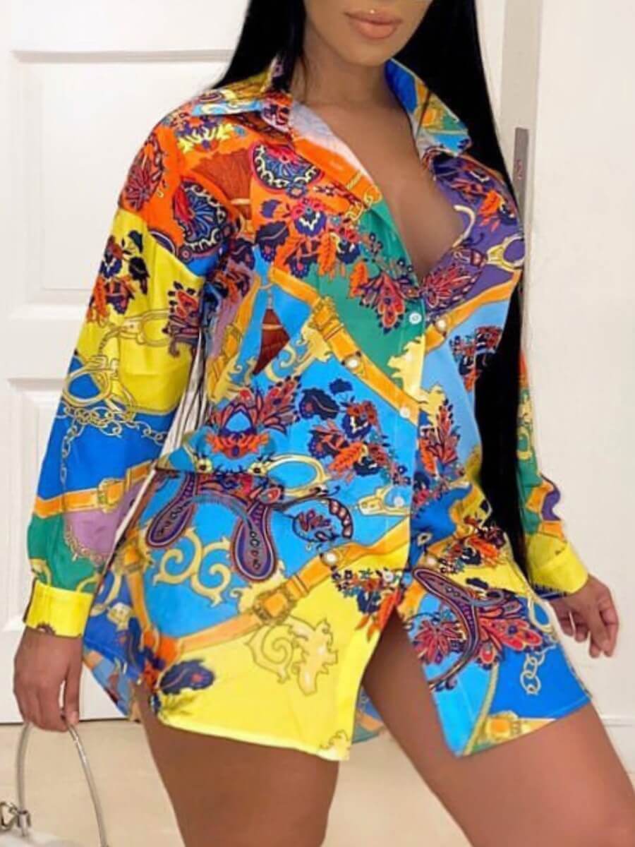LW Plus Size Floral Chain Print Shirt Dress