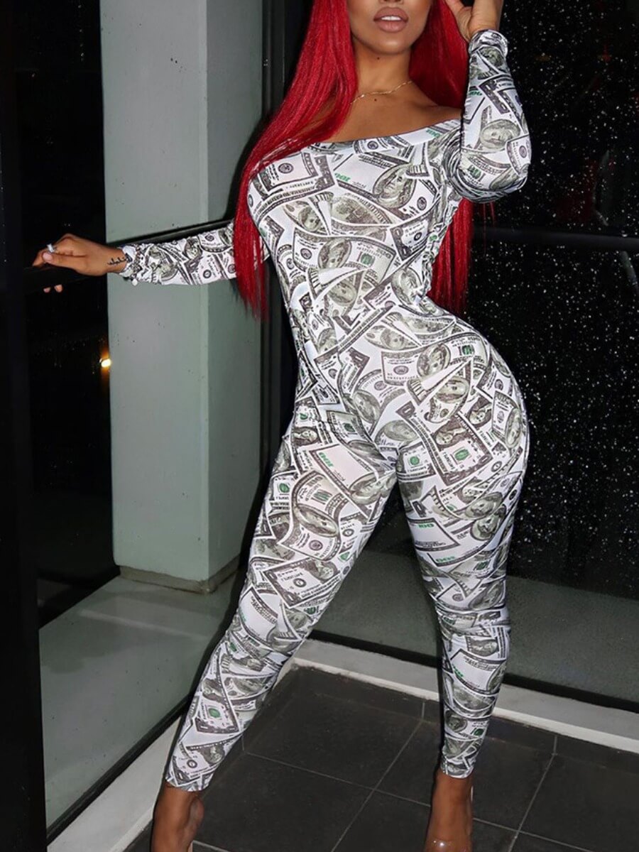 

Lovely Stylish Print Skinny Grey One-piece Jumpsuit