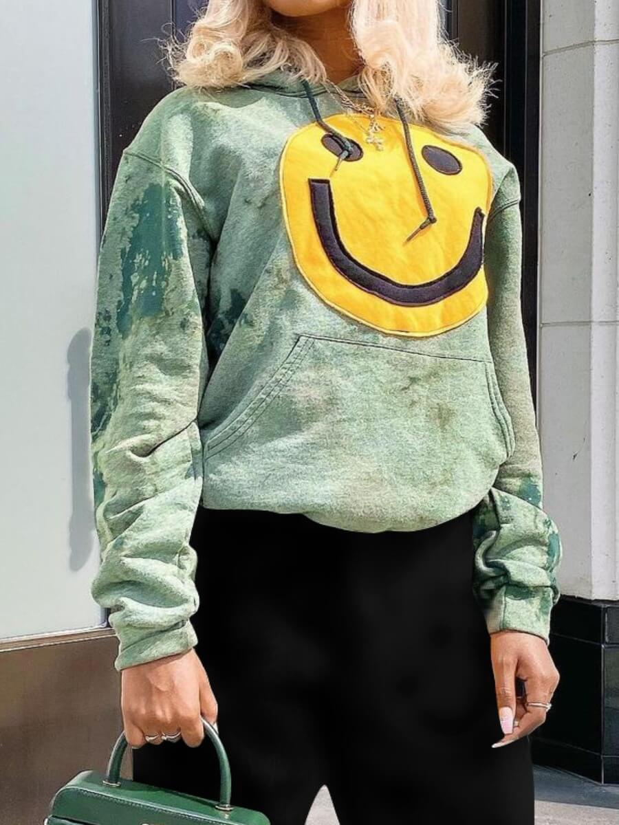 

Lovely Casual Hooded Collar Print Green Hoodie