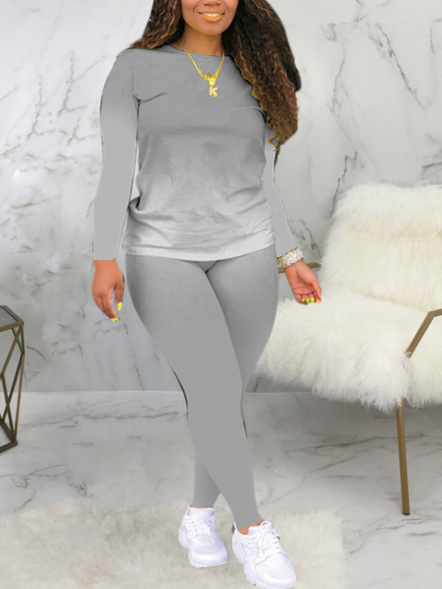 

Lovely Casual O Neck Gradient Grey Two Piece Pants Set