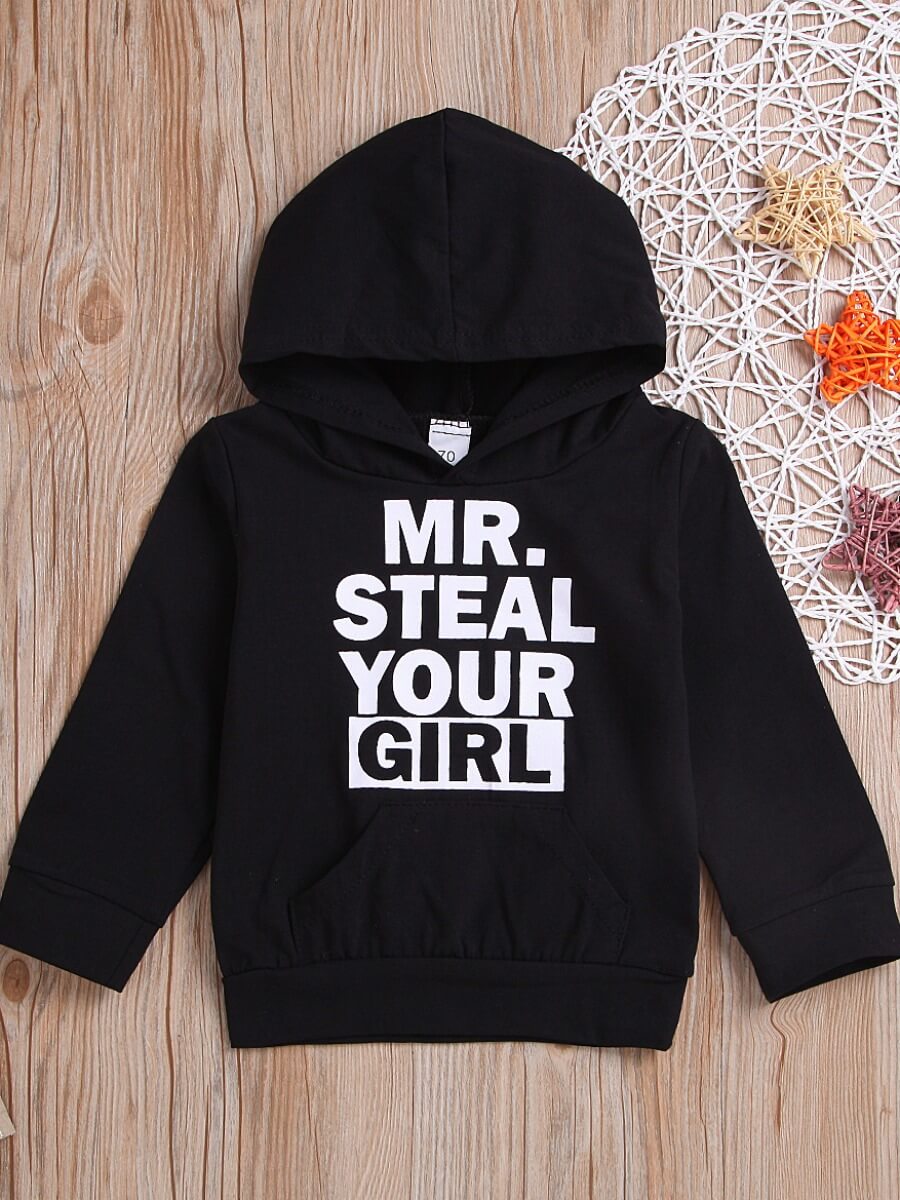 

Lovely Boy Sportswear Hooded Collar Letter Print Black Hoodie