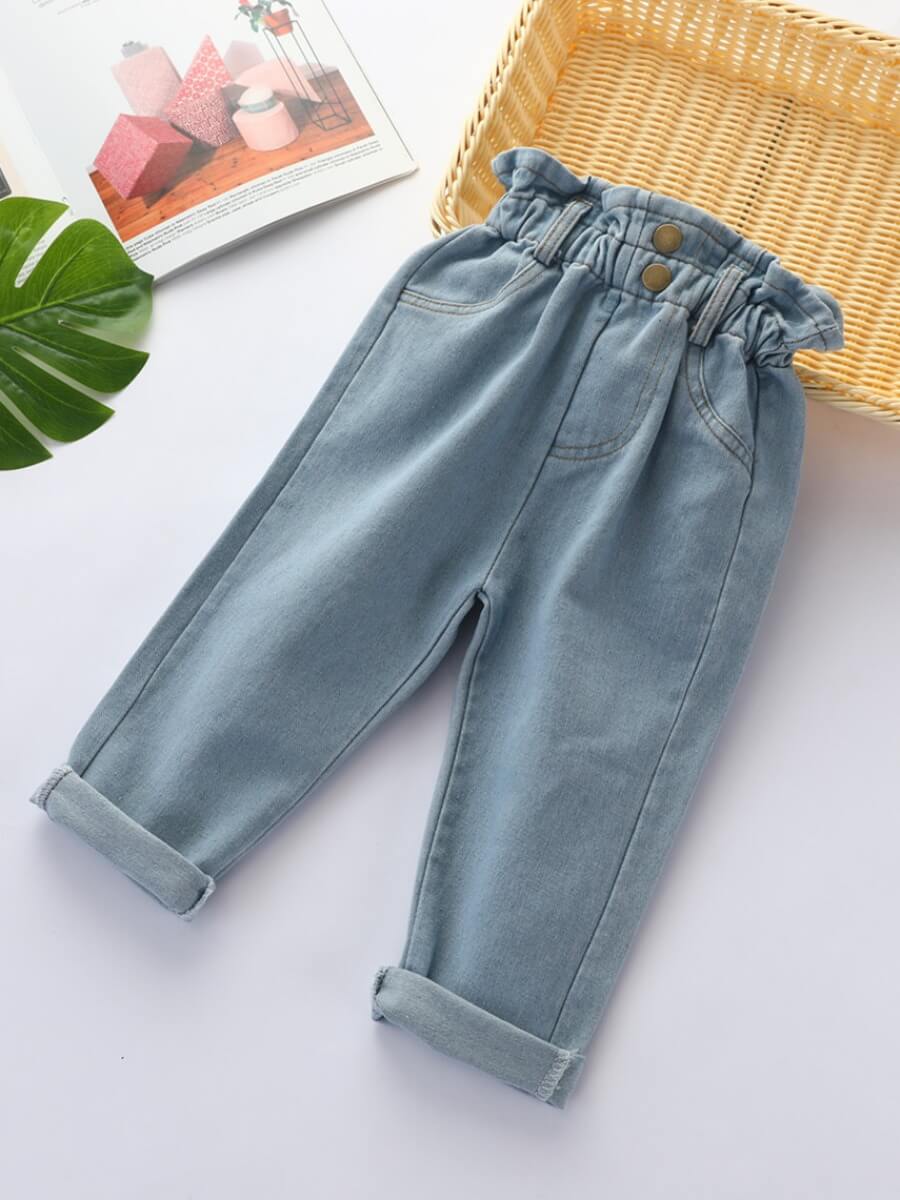 

Lovely Casual Buttons Design Baby Blue Girl Jeans