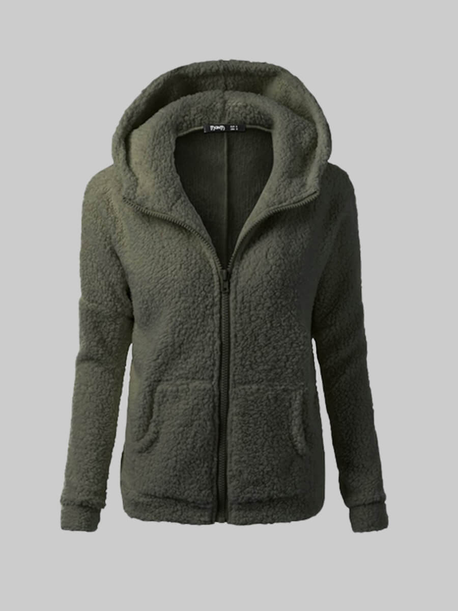 

Lovely Casual Hooded Collar Zipper Design Army Green Plus Size Faux Fur