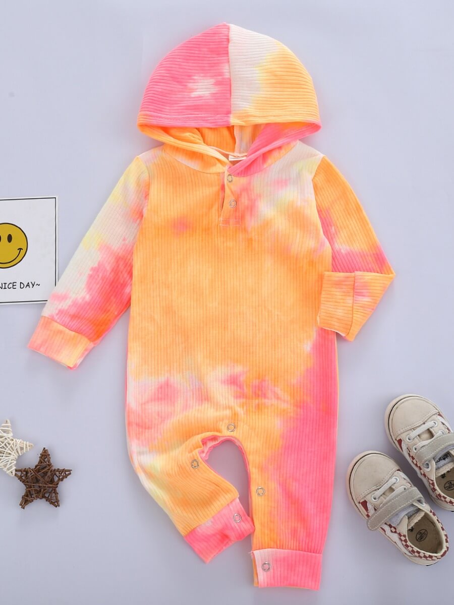 

Lovely Stylish Hooded Collar Tie-dye Rose Red Girl One-piece Jumpsuit