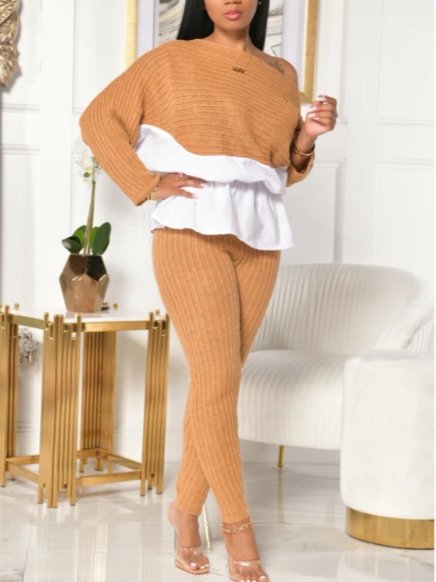 

Lovely Leisure Patchwork Loose Croci Two Piece Pants Set