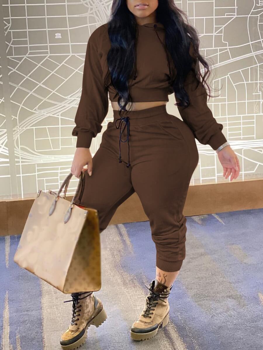 LW Hooded Collar Lace-up Pants Set