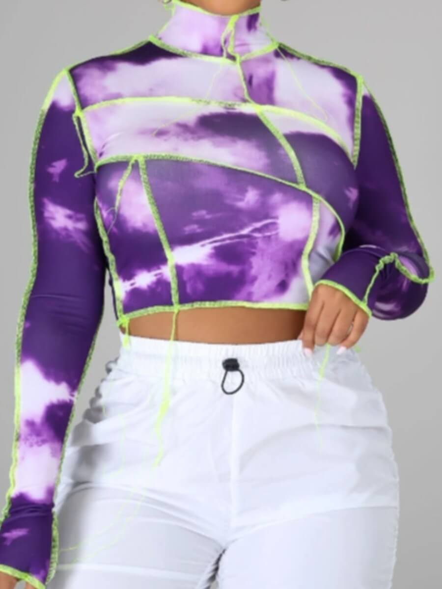 

Lovely Street Turtleneck Tie-dye Purple T-shirt