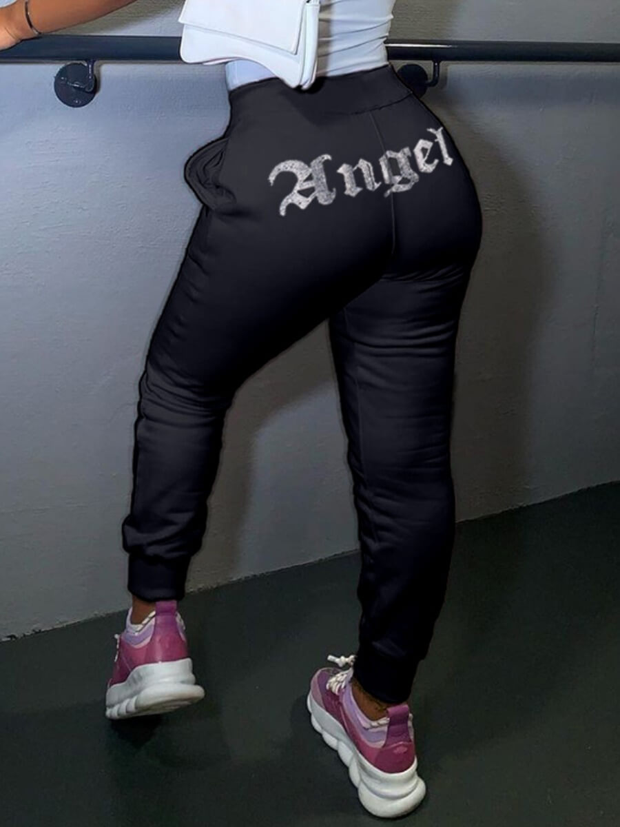 

Lovely Street Letter Print Black Pants